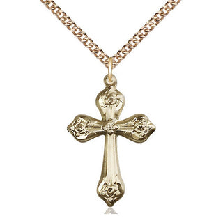 14kt Gold Cross Medal Engraved Catholic Saint Jewelry