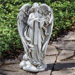 25.5-Inch Angel With Cross Garden Statue - View 2