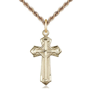 14kt Gold Cross Medal Engraved Catholic Saint Jewelry