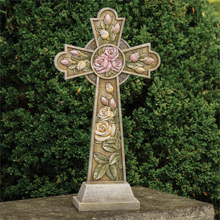 26-Inch Garden Cross With Roses