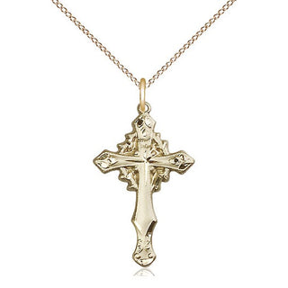 14kt Gold Cross Medal Engraved Catholic Saint Jewelry