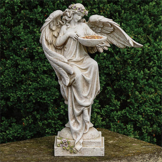 20-Inch Angel With Bird Bath & Flowers Garden Statue