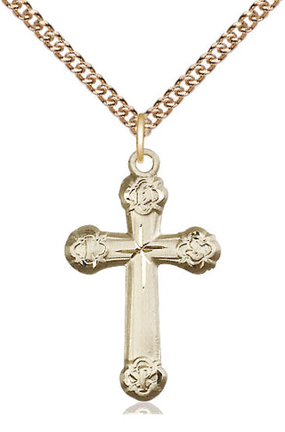 14kt Gold Cross Medal Engraved Catholic Saint Jewelry