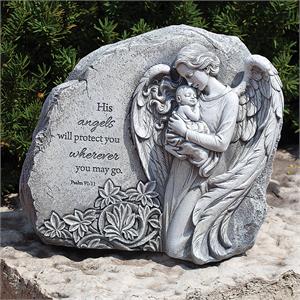 9-Inch Angel With Baby Garden Stone - View 2