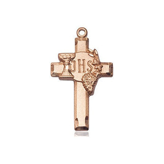 14kt Gold Filled Cross w/IHS Grapes Medal Engraved Catholic Saint Jewelry