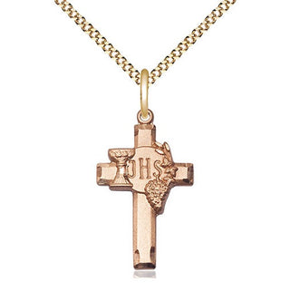 14kt Gold Filled Cross w/IHS Grapes Medal Catholic Jewelry Engraved Catholic Saint Jewelry
