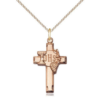 14kt Gold Filled Cross w/IHS Grapes Medal Catholic Jewelry Engraved Catholic Saint Jewelry