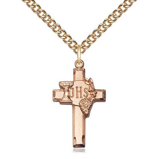 14kt Gold Filled Cross w/IHS Grapes Medal Catholic Jewelry Engraved Catholic Saint Jewelry