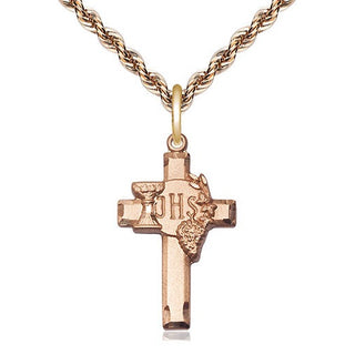 14kt Gold Filled Cross w/IHS Grapes Medal Catholic Jewelry Engraved Catholic Saint Jewelry