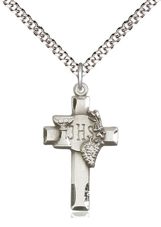 Pewter Cross w/IHS Grapes Medal Catholic Jewelry Engraved Catholic Saint Jewelry