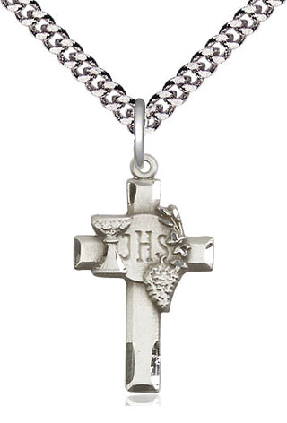 Pewter Cross w/IHS Grapes Medal Catholic Jewelry Engraved Catholic Saint Jewelry