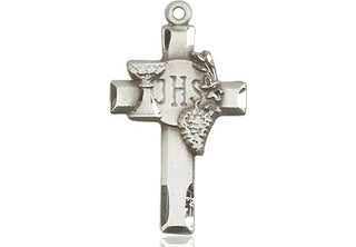 Sterling Silver Cross w/IHS Grapes Medal Engraved Catholic Saint Jewelry