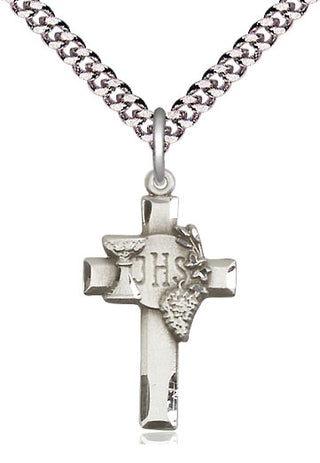 Sterling Silver Cross w/IHS Grapes Medal Catholic Jewelry Engraved Catholic Saint Jewelry