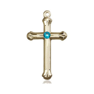 14kt Gold Filled Cross Pendant with a 3mm Zircon Swarovski stone on an 18-inch Gold Filled Light Curb Chain Engraved Catholic Saint Jewelry