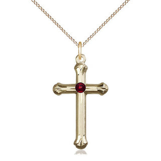 14kt Gold Filled Cross | 3mm Garnet Swarovski stone | 18-inch Gold Filled Chain | Engravable
