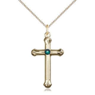 14kt Gold Filled Cross | 3mm Emerald Swarovski stone | 18-inch Gold Filled Chain | Engravable