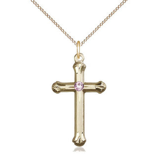 14kt Gold Filled Cross | 3mm Light Amethyst Swarovski stone | 18-inch Gold Filled Chain | Engravable