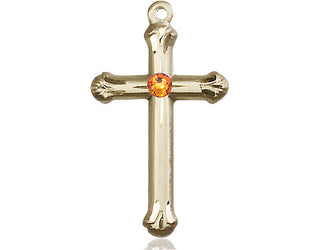 14kt Gold Cross Medal with a 3mm Topaz Swarovski stone Engraved Catholic Saint Jewelry