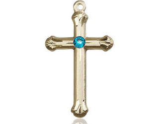 14kt Gold Cross Medal with a 3mm Zircon Swarovski stone Engraved Catholic Saint Jewelry