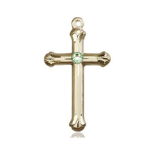 14kt Gold Cross Medal with a 3mm Peridot Swarovski stone Engraved Catholic Saint Jewelry