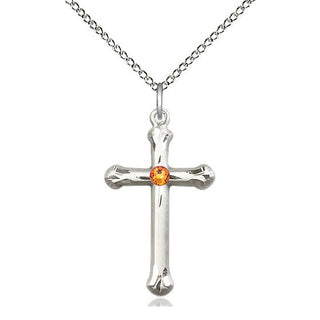 Sterling Silver Cross | 3mm Topaz Swarovski stone | 18-inch Sterling Silver Chain | Engravable