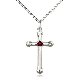Sterling Silver Cross | 3mm Garnet Swarovski stone | 18-inch Sterling Silver Chain | Engravable