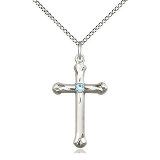 Sterling Silver Cross | 3mm Aqua Swarovski stone | 18-inch Sterling Silver Chain | Engravable