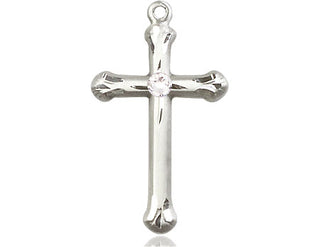 Sterling Silver Cross Pendant with a 3mm Crystal Swarovski stone on an 18-inch Sterling Silver Light Curb Chain Engraved Catholic Saint Jewelry