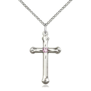 Sterling Silver Cross | 3mm Light Amethyst Swarovski stone | 18-inch Sterling Silver Chain | Engravable