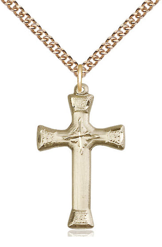 14kt Gold Cross Medal Engraved Catholic Saint Jewelry