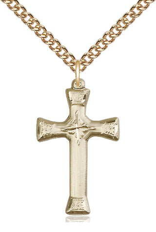 14kt Gold Cross Medal Engraved Catholic Saint Jewelry
