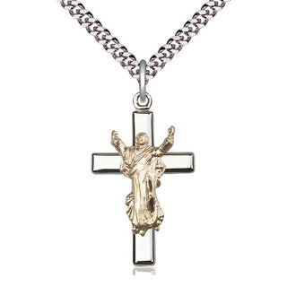 Two-Tone GF/SS Cross Medal Catholic Jewelry