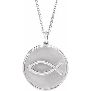 14K White 20.3x18.4 mm Ichthus (Fish) 16-18" Necklace