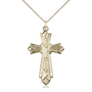 14kt Gold Mosaic Cross Medal Engraved Catholic Saint Jewelry