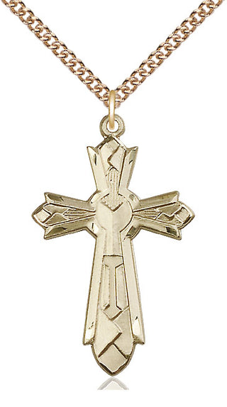 14kt Gold Mosaic Cross Medal Engraved Catholic Saint Jewelry