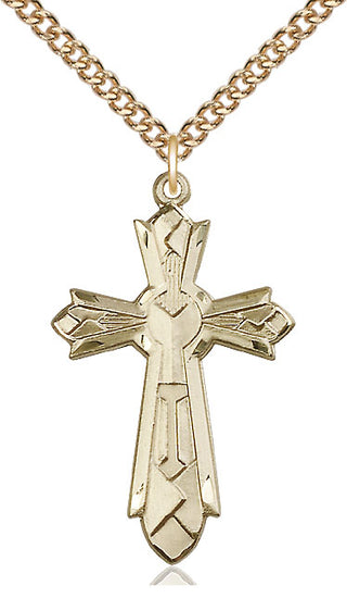 14kt Gold Mosaic Cross Medal Engraved Catholic Saint Jewelry