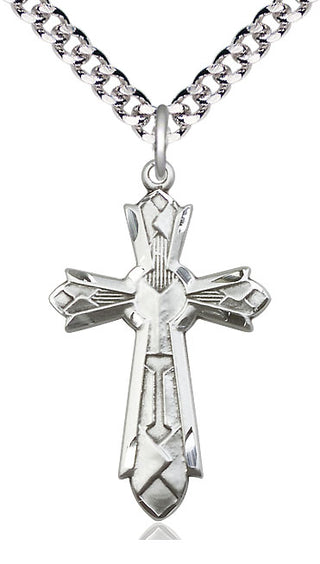 Sterling Silver Mosaic Cross Medal Catholic Jewelry Engraved Catholic Saint Jewelry