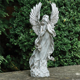21-Inch Praying Angel With Upswept Wings Garden Statue
