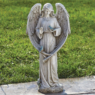 20-Inch Angel With Two Birds Garden Statue