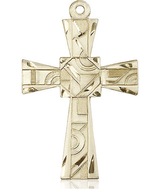 14kt Gold Mosaic Cross Medal Engraved Catholic Saint Jewelry