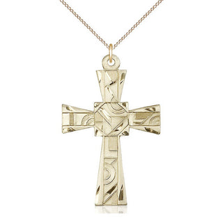 14kt Gold Mosaic Cross Medal Engraved Catholic Saint Jewelry
