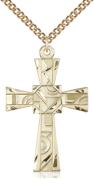 14kt Gold Mosaic Cross Medal Engraved Catholic Saint Jewelry