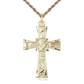 14kt Gold Mosaic Cross Medal Engraved Catholic Saint Jewelry