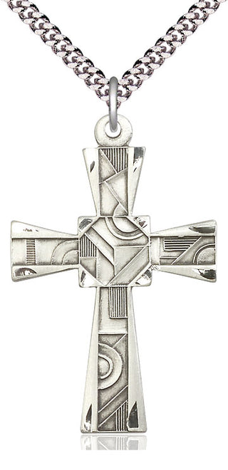 Sterling Silver Mosaic Cross Medal Catholic Jewelry Engraved Catholic Saint Jewelry