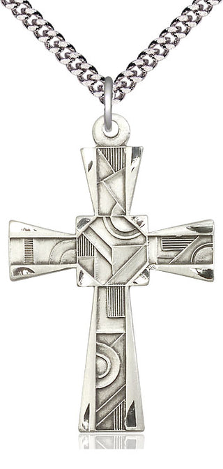 Sterling Silver Mosaic Cross Medal Catholic Jewelry Engraved Catholic Saint Jewelry