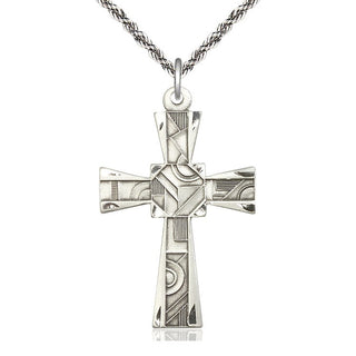 Sterling Silver Mosaic Cross Medal Catholic Jewelry Engraved Catholic Saint Jewelry