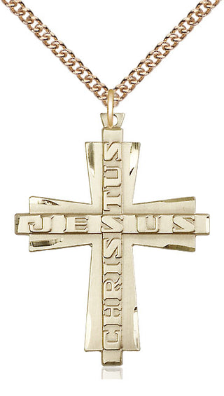 14kt Gold Filled Jesus Christus Cross Medal Catholic Jewelry Engraved Catholic Saint Jewelry