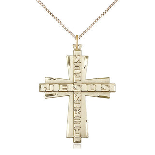 14kt Gold Jesus Christus Cross Medal Engraved Catholic Saint Jewelry