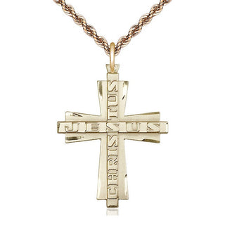 14kt Gold Jesus Christus Cross Medal Engraved Catholic Saint Jewelry