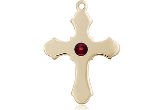 14kt Gold Filled Cross Pendant with a 3mm Garnet Swarovski stone on an 18-inch Gold Filled Light Curb Chain